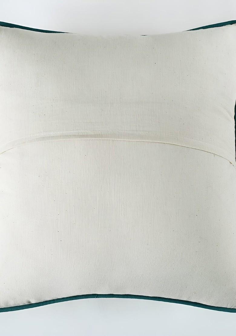 White And Green 2 Pieces Embroidered Square Cotton Cushion Covers