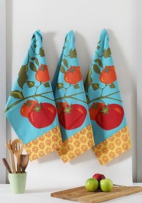 3Pcs Blue And Yellow Printed Cotton Kitchen Towels