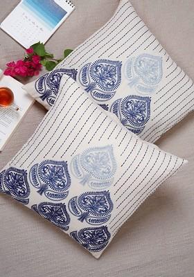 Blue 2 Pieces Ethnic Motifs Embroidered Pure Cotton Square Cushion Cover