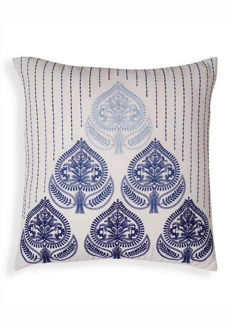Blue 2 Pieces Ethnic Motifs Embroidered Pure Cotton Square Cushion Cover