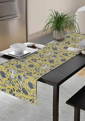 Green And Grey Floral Printed Pure Cotton Table Runner