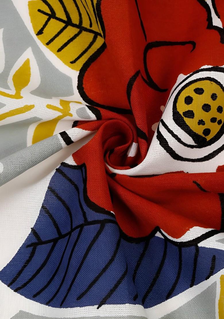 4Pcs Red And Grey Floral Printed Cotton Table Napkins