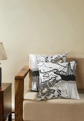Grey And White 2 Pieces Abstract Printed Cotton Square Cushion Covers