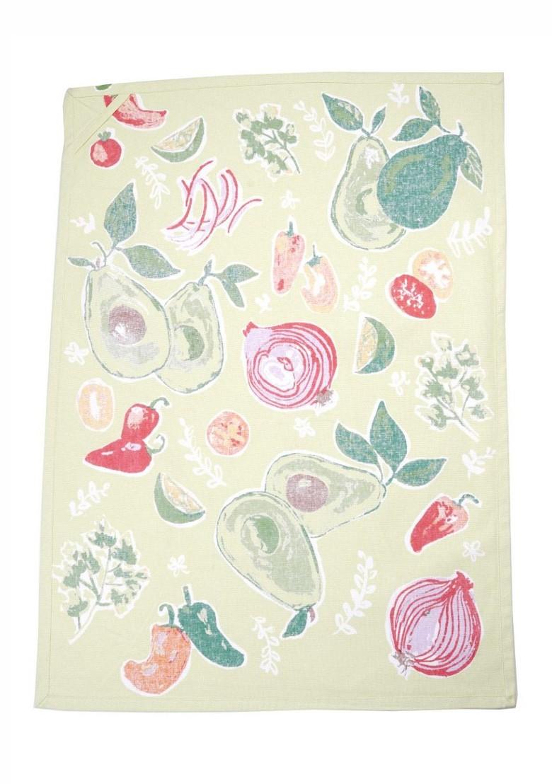 Green And Red 3 Pieces Veggies Printed Cotton Kitchen Towels