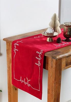 Red And White Embroidered Pure Cotton Rectangular Table Runner