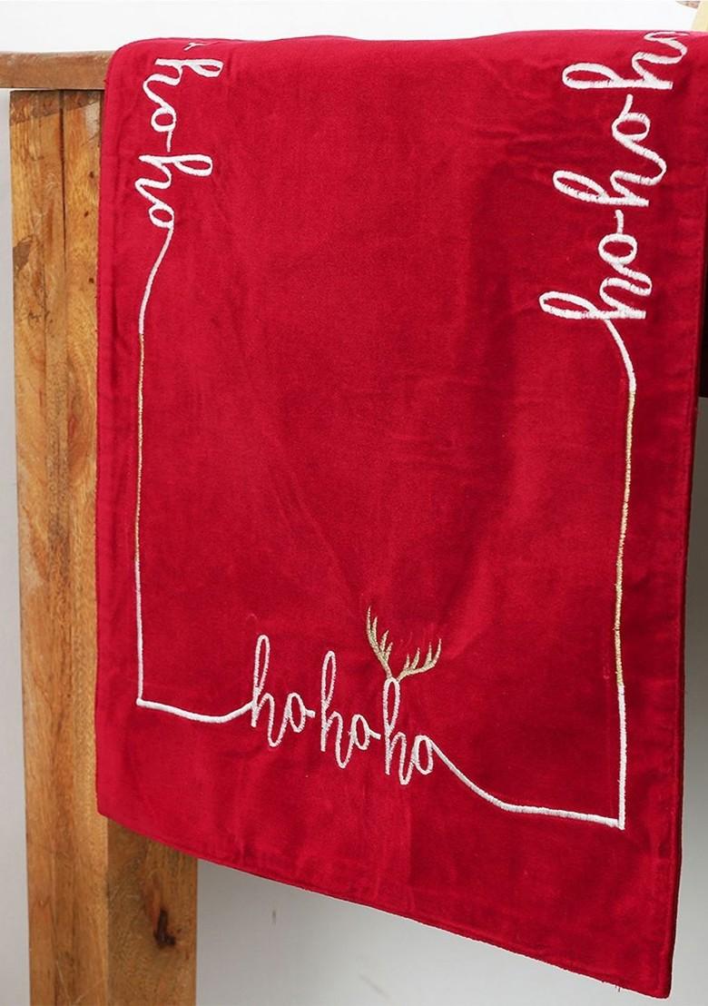 Red And White Embroidered Pure Cotton Rectangular Table Runner