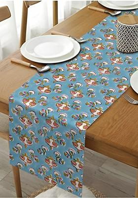 TealColored And White Floral Block Printed Pure Cotton Table Runner