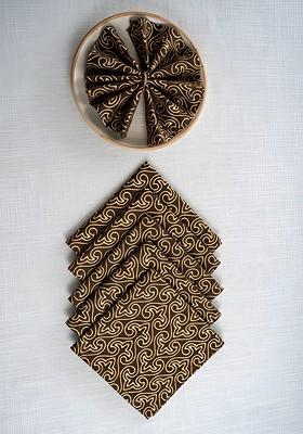 Brown And Beige 6 Pieces Floral Printed Cotton Dinner Table Napkins