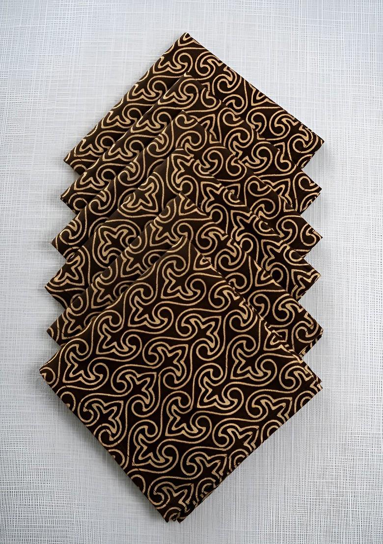 Brown And Beige 6 Pieces Floral Printed Cotton Dinner Table Napkins