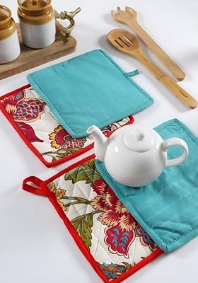 Blue And White 4 Pcs Cotton Square Shaped Coasters