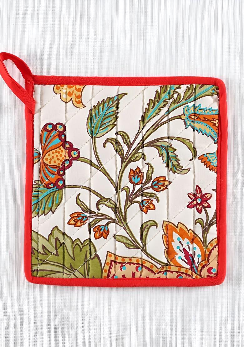 Blue And White 4 Pcs Cotton Square Shaped Coasters