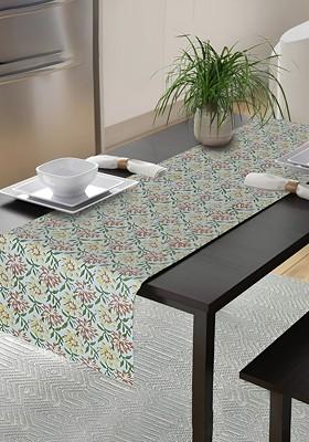 Green And Yellow Floral Printed Pure Cotton Table Runner