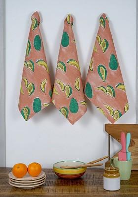Peach 3 Pieces Printed Cotton Kitchen Towels