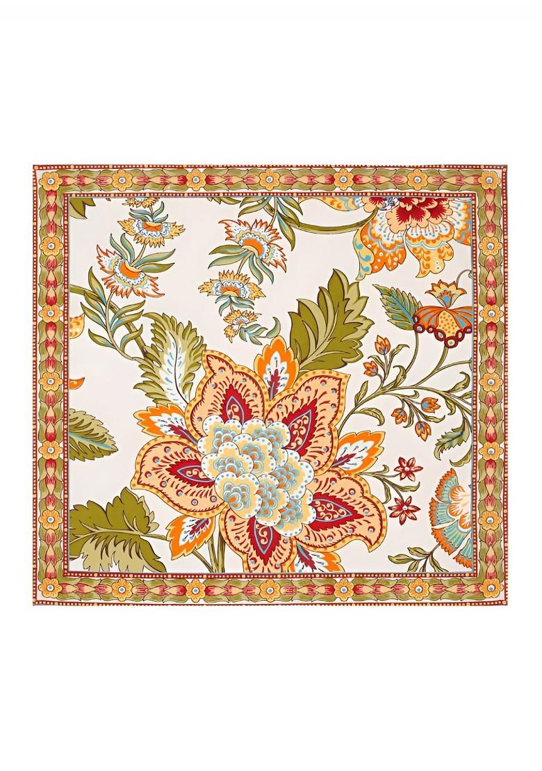 White And Green 4 Pieces Floral Printed Cotton Table Napkins