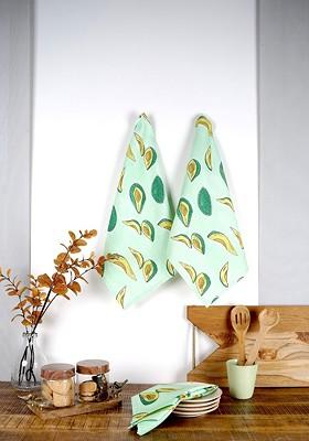 Green And Yellow 3 Pieces Avacado Printed Cotton Kitchen Towels
