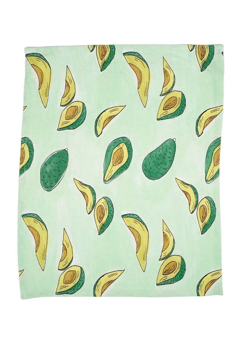 Green And Yellow 3 Pieces Avacado Printed Cotton Kitchen Towels