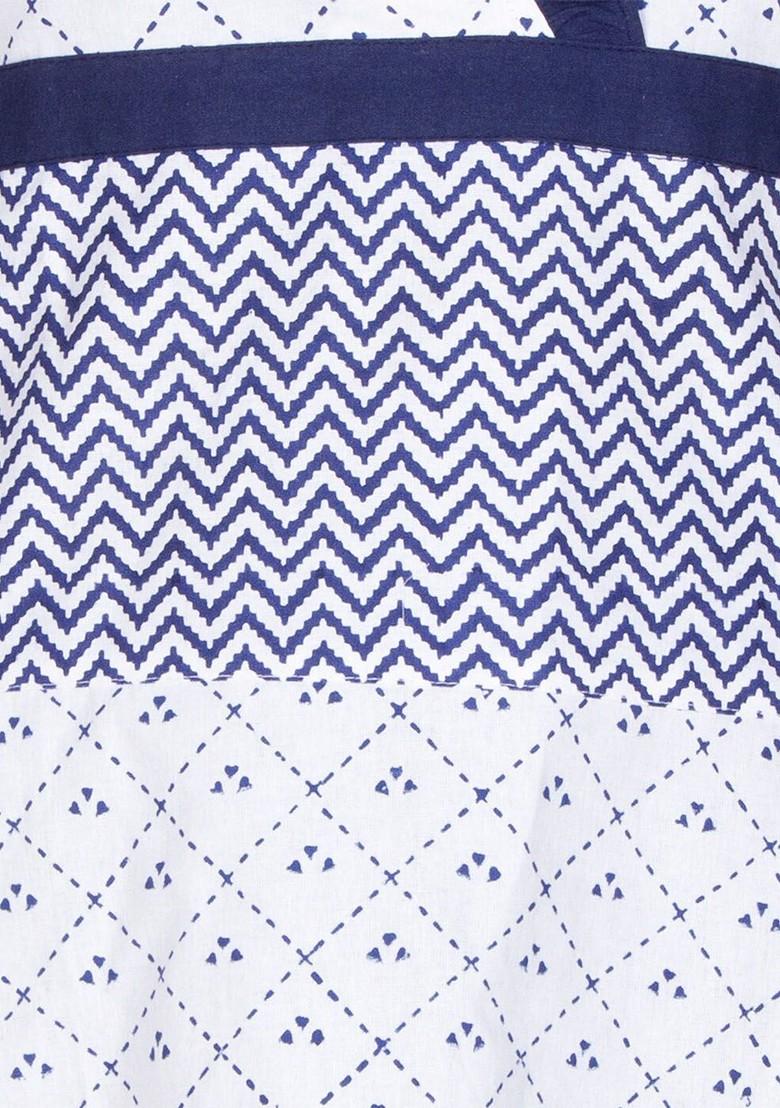 White And Blue Printed Cotton Bib Apron