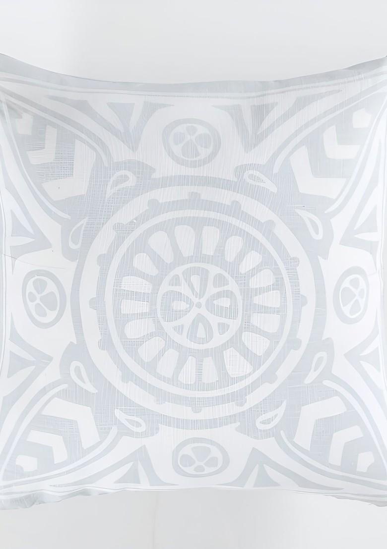 White And Grey 2 Pieces Ethnic Motifs Printed Linen Square Cushion Covers