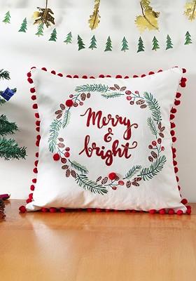 White And Red Embroidered Square Cushion Covers