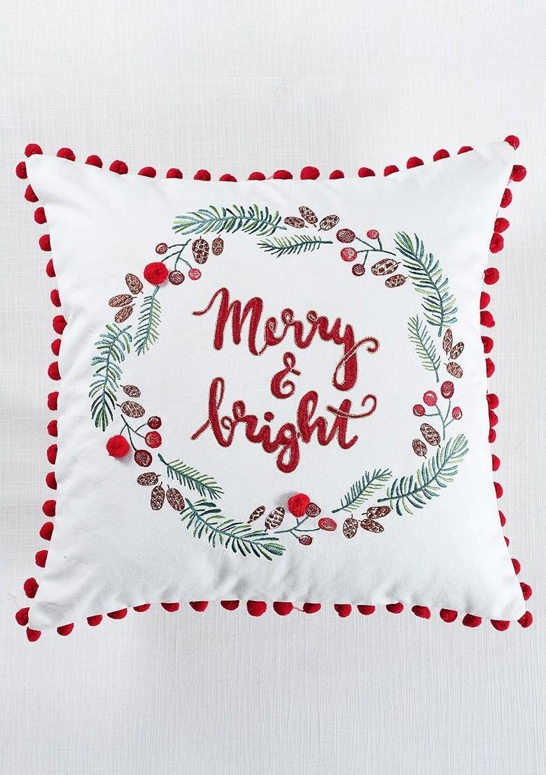 White And Red Embroidered Square Cushion Covers