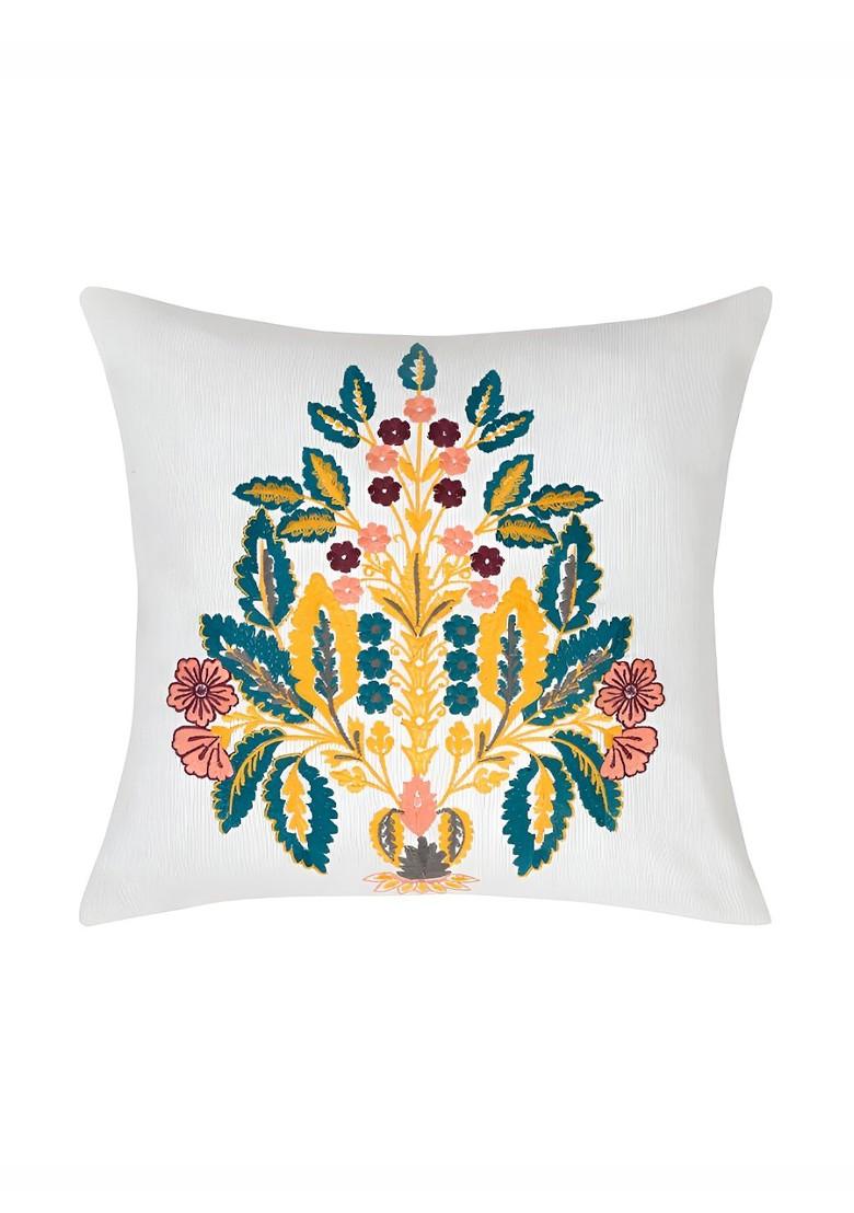 White And Orange 2 Pieces Cotton Ethnic Motifs Square Cushion Covers