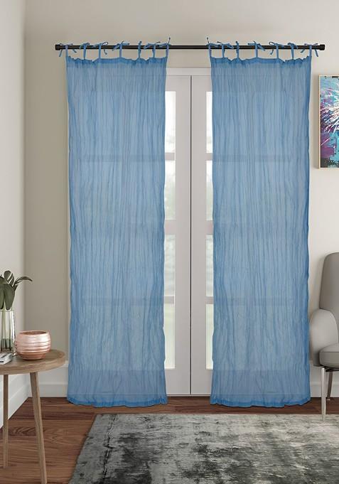 Blue 2 Pcs Cotton Sheer Door Curtain