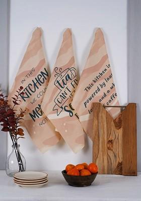 Pink And Black 3 Pieces Printed Cotton Kitchen Towels