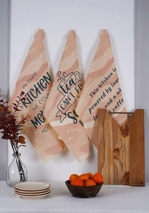 Pink And Black 3 Pieces Printed Cotton Kitchen Towels