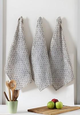 3Pcs Beige And Black Printed Cotton Kitchen Towels