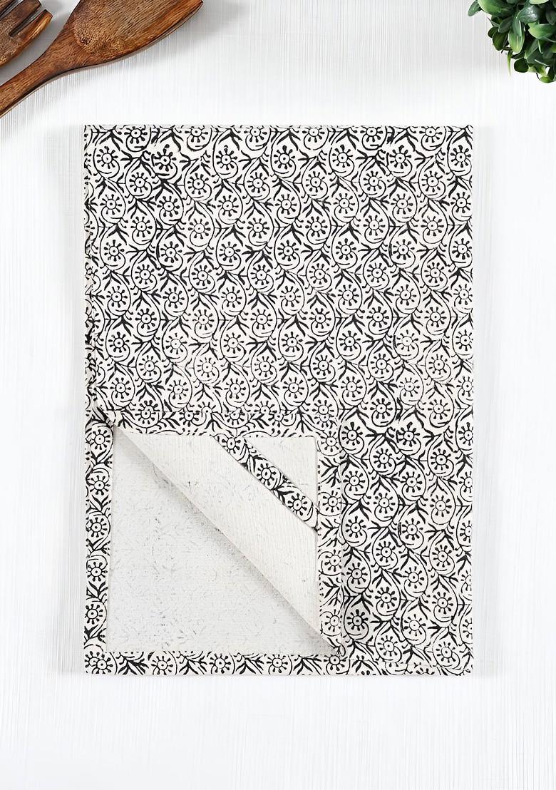 3Pcs Beige And Black Printed Cotton Kitchen Towels