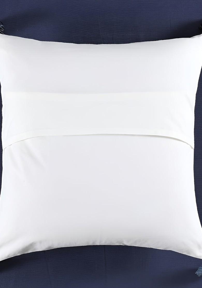 Blue And White 2 Pcs Ethnic Motifs Embroidery Square Cotton Cushion Covers