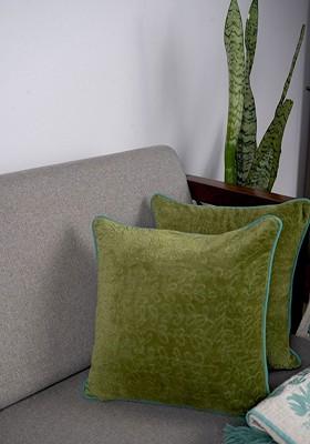 Green And Blue 2 Pieces Embroidered Velvet Square Cushion Covers