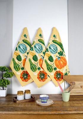 Yellow And Green 3 Pieces Fruits Printed Cotton Kitchen Towels