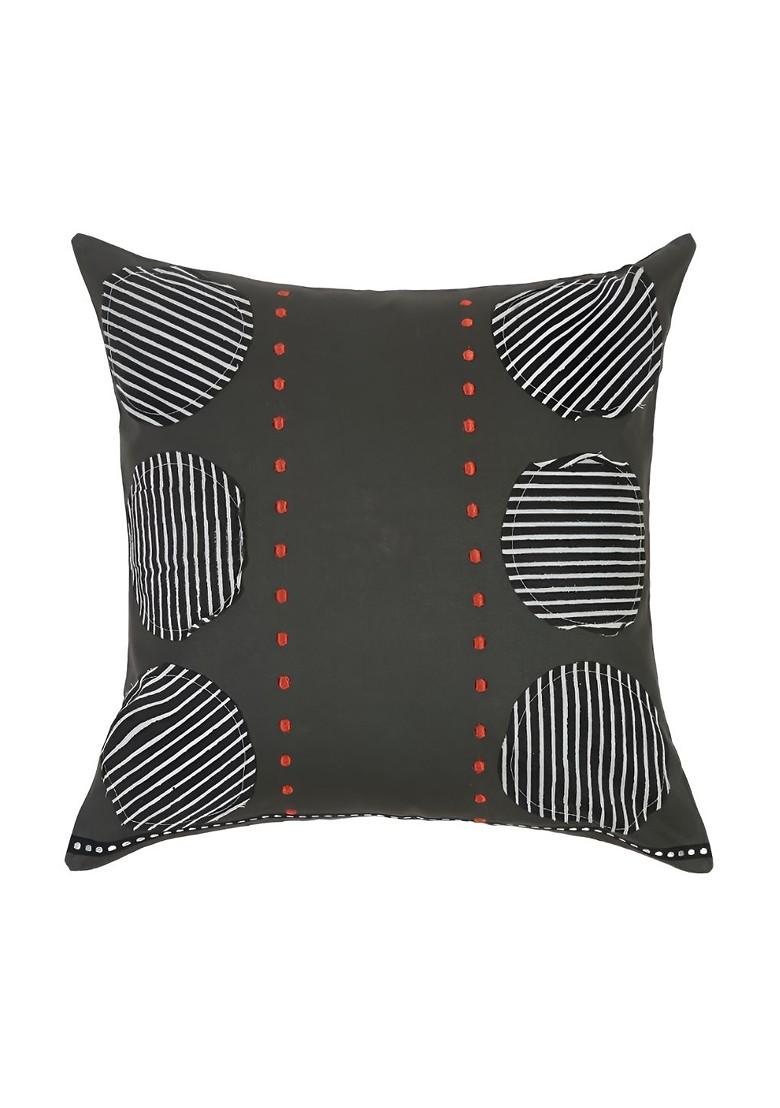 Charcoal And White 2 Pieces Geometric Printed Cotton Square Cushion Covers