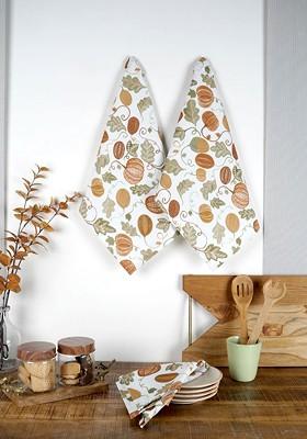 Green And White 3 Pieces Green And White Printed Cotton Kitchen Towels