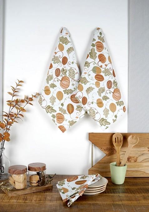 Green And White 3 Pieces Green And White Printed Cotton Kitchen Towels
