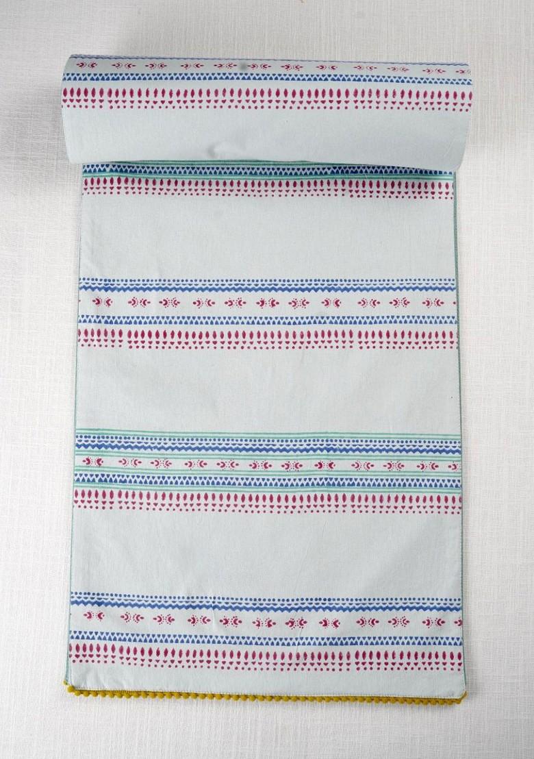 Blue And Pink Ethnic Motifs Printed Pure Cotton Rectangular Table Runner