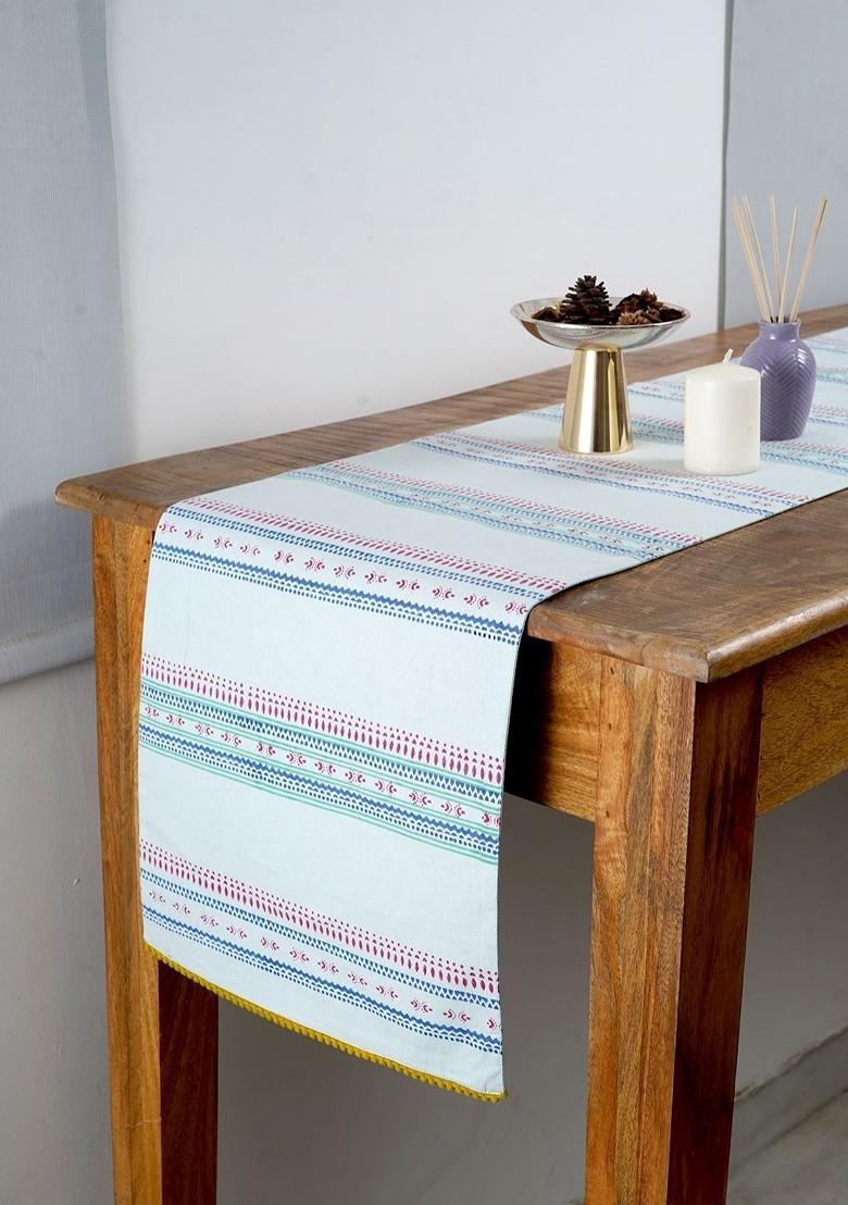 Blue And Pink Ethnic Motifs Printed Pure Cotton Rectangular Table Runner