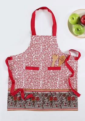 Brown And White Floral Printed Cotton Apron