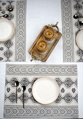 Beige 6 Pieces Ethnic Motifs Printed Pure Cotton Rectangular Table Placemats