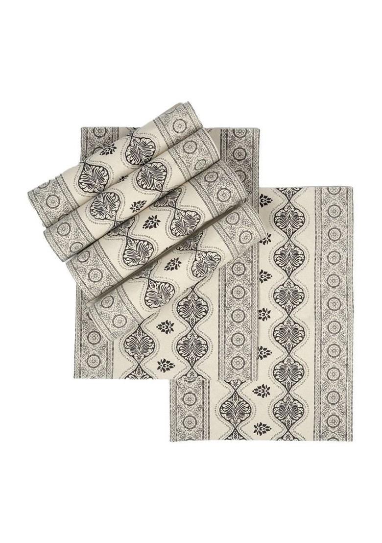 Beige 6 Pieces Ethnic Motifs Printed Pure Cotton Rectangular Table Placemats