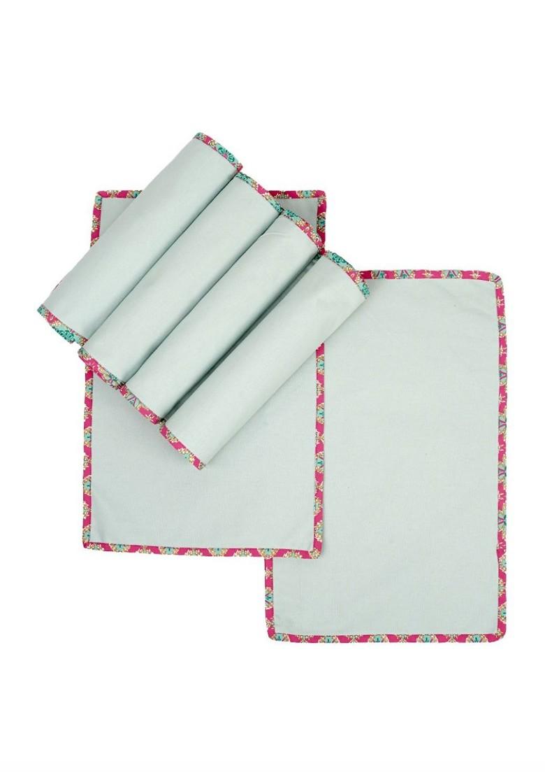 Sea Green And Pink 4 Pieces Pure Cotton Rectangular Table Placemats