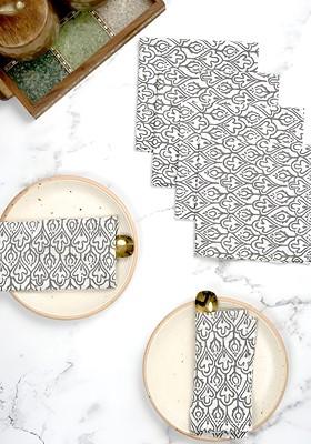 White And Grey 6 Pieces Floral Printed Pure Cotton Table Napkins