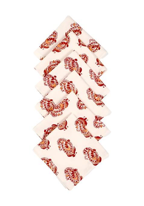 White And Red 6 Pieces Paisely Printed Table Napkins