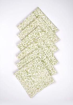 Off White And Green 6 Pieces Floral Printed Table Napkins