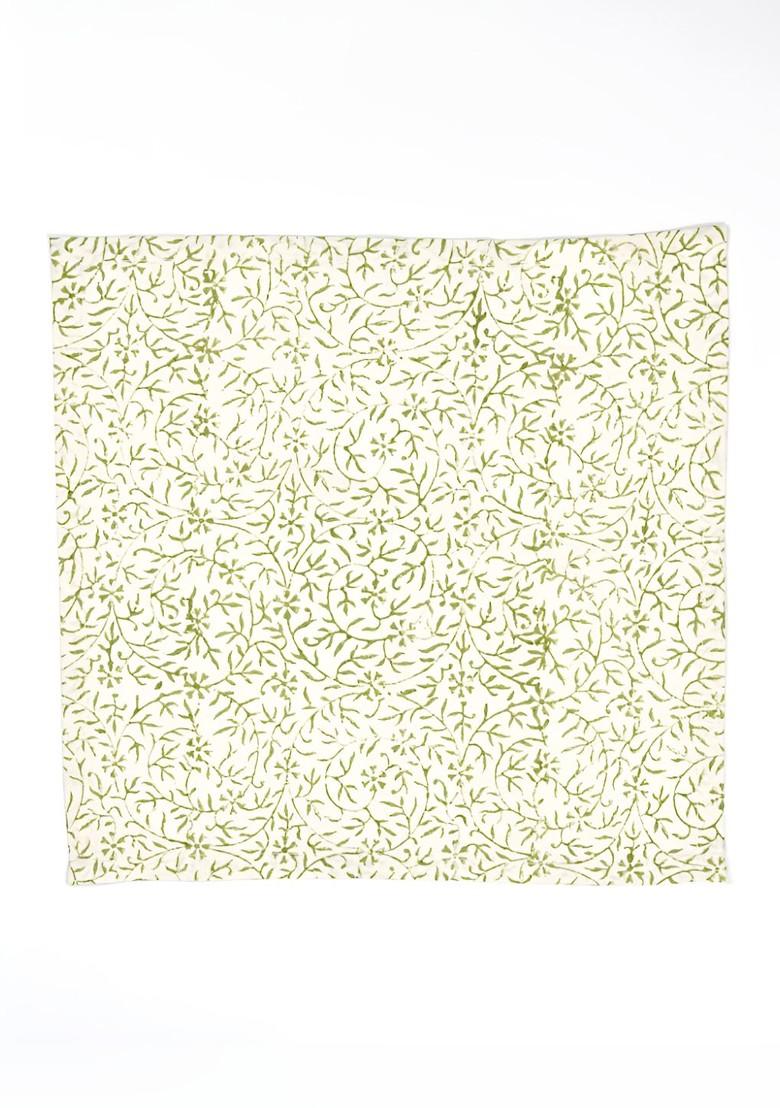 Off White And Green 6 Pieces Floral Printed Table Napkins