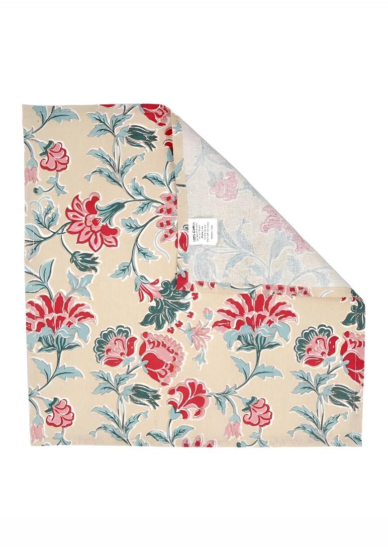 CreamColored And Pink 6 Pieces Floral Printed Pure Cotton Table Napkins