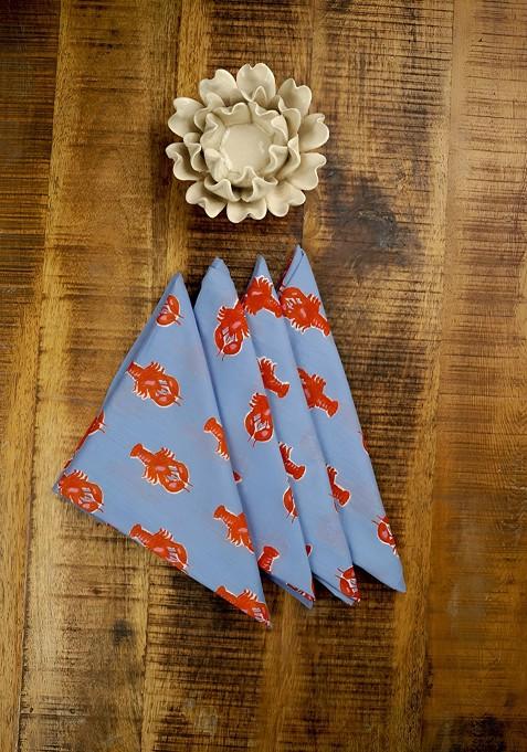 Blue And Orange Colored 4 Pieces Lobaster Printed Table Napkins