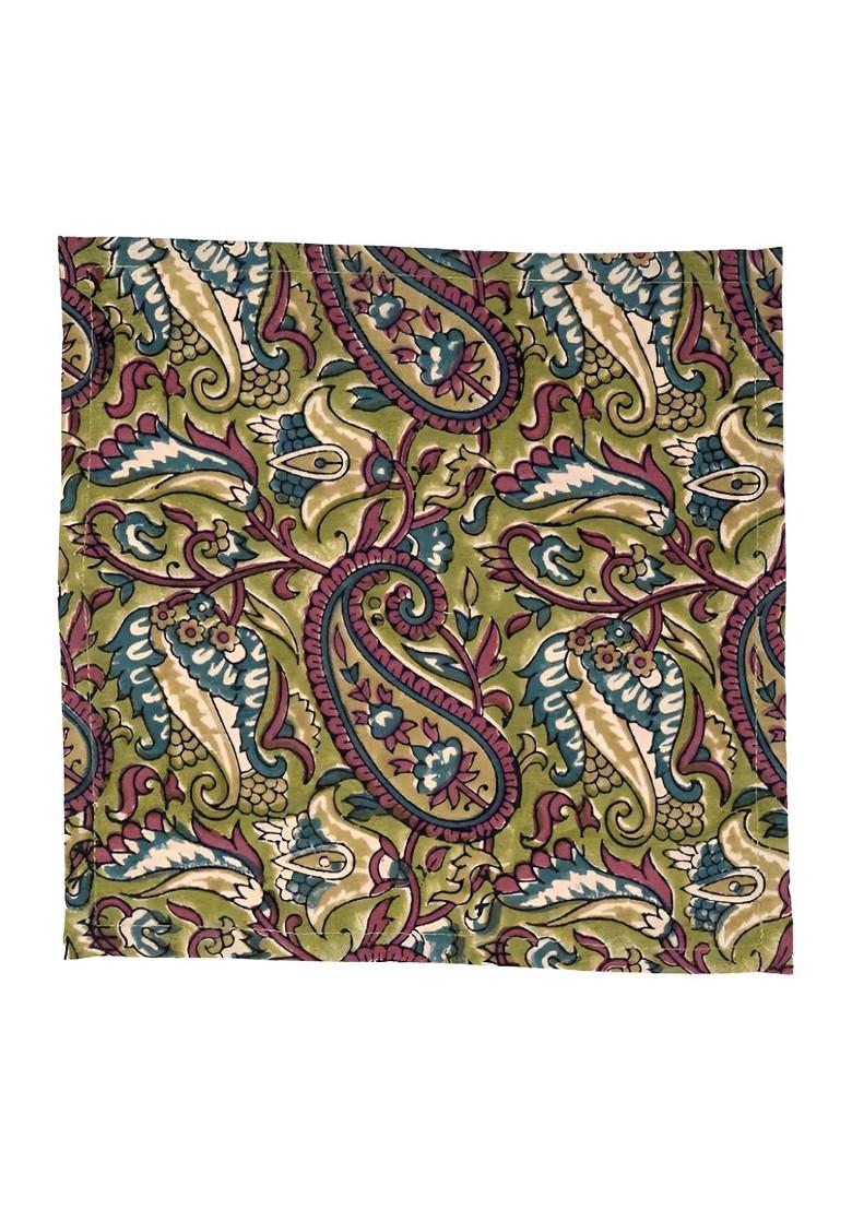 Green And Maroon 6 Pieces Floral Printed Table Napkins