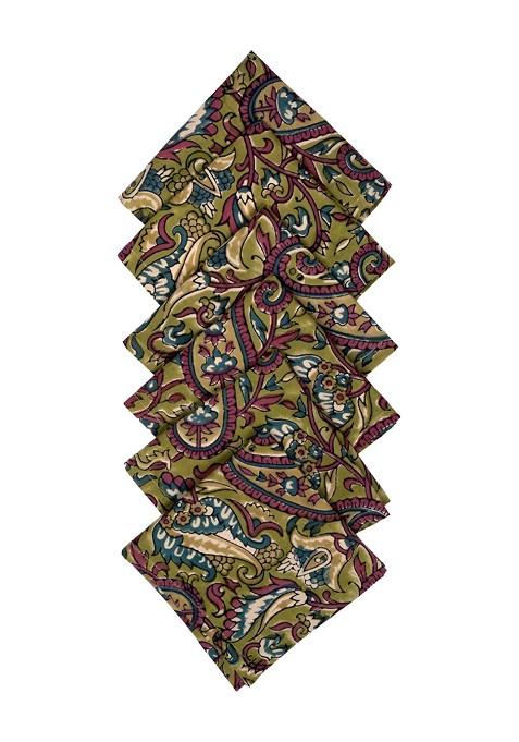 Green And Maroon 6 Pieces Floral Printed Table Napkins